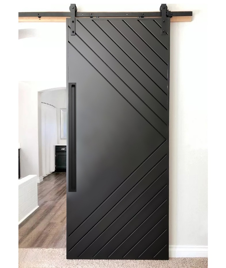 cánh cửa màu đen sử dụng tay nắm cửa lùa