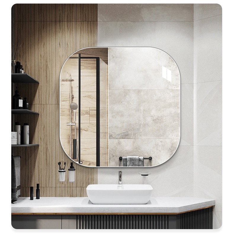 Gương dán trang trí bồn rửa tay phòng tắm dáng vuông bo viền cách điệu GDT012 thich  hợp treo tường trước bồn rửa tay, bồn rửa mặt.