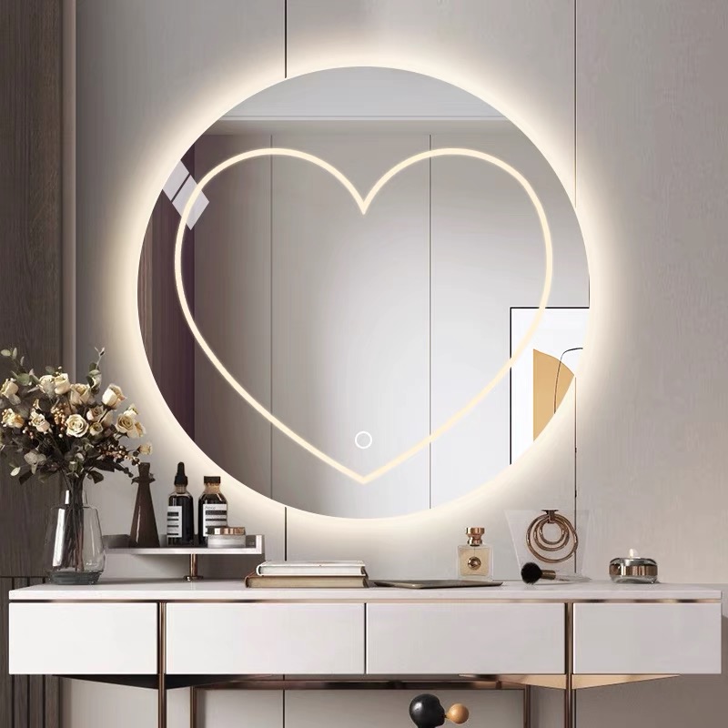 Gương led trang điểm nhà tắm hình tròn và trái tim 3 loại ánh sáng GDT019 thích hợp treo trên tường trước bồn rửa tay, bồn rửa mặt.